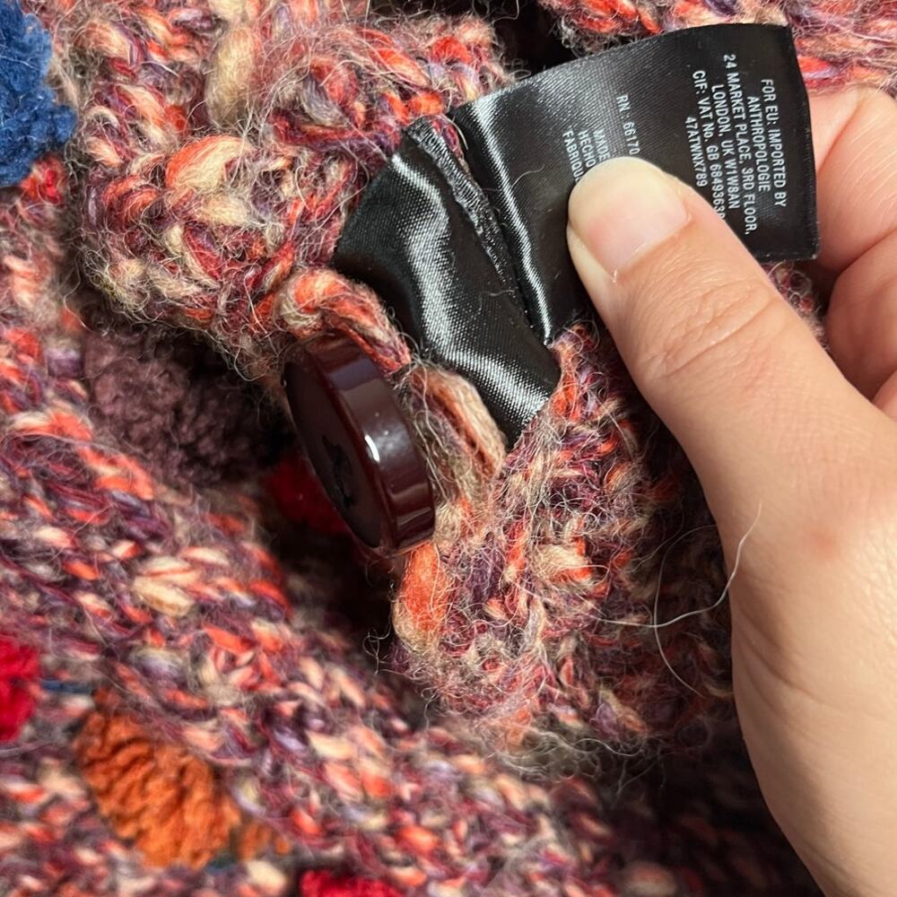 Handknit by Dollie Cropped Handknit Pom Wrap Cardigan Size XS/S ANTHROPOLOGIE - Picture 8 of 9
